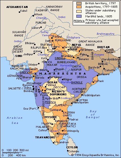 The first British expansion across India from 1797 until 1805, during the Napoleonic Wars.